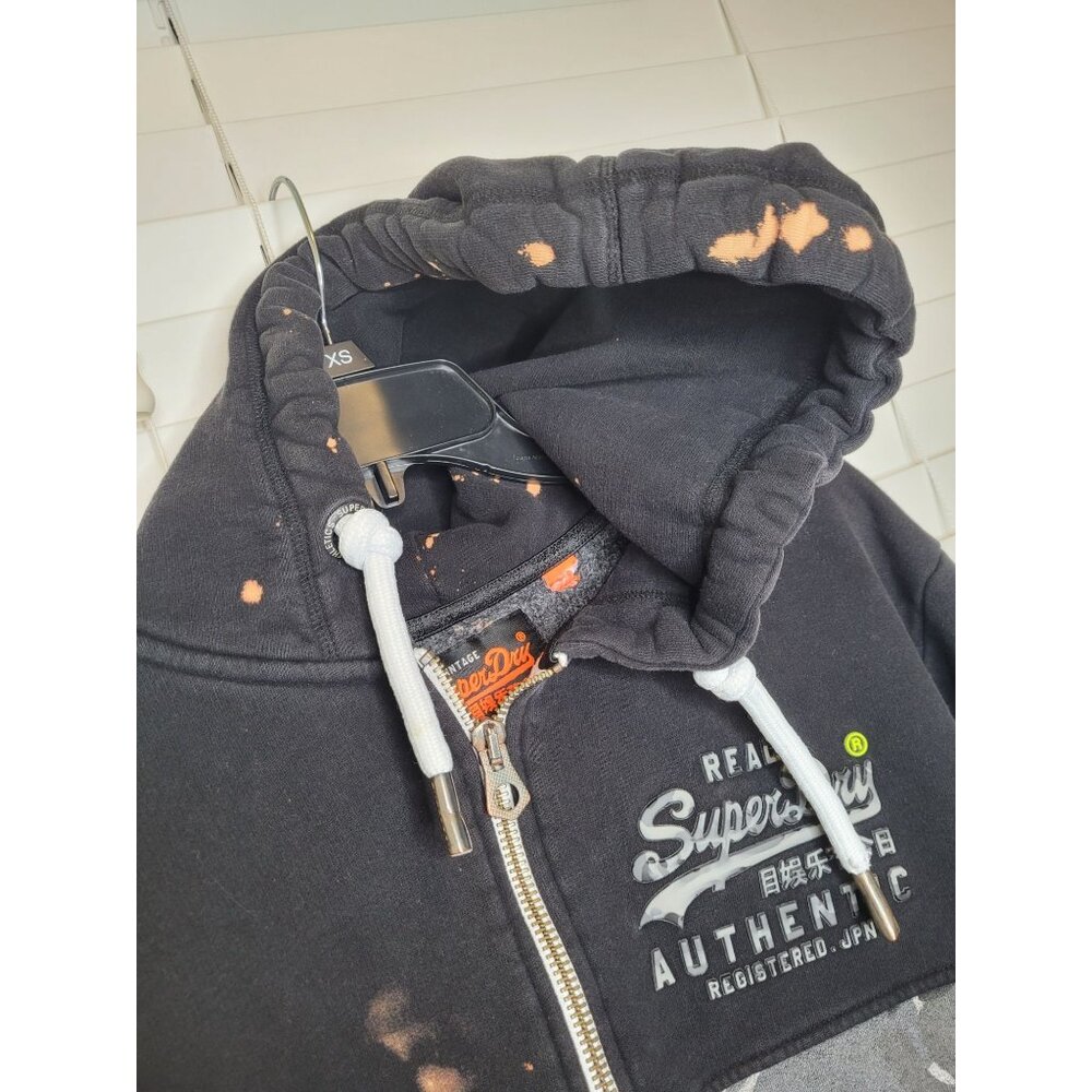 Superdry Mens Camouflage Hoodie L Black Gray Bleached distressed Grunge streetwe - Picture 4 of 6